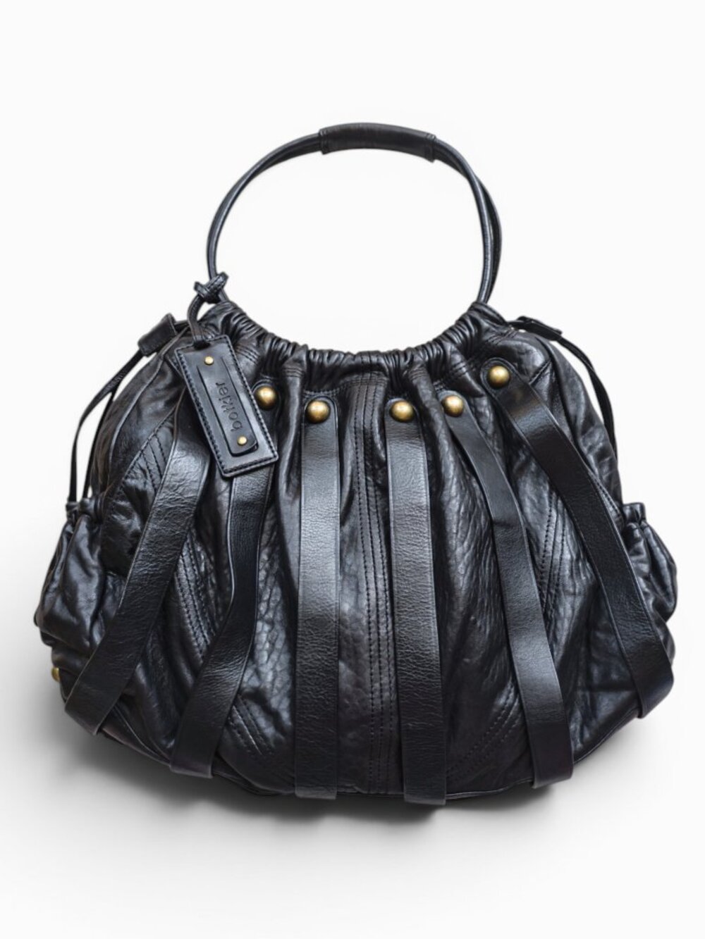 Botkier Black Leather Studded Cage Shoulder Bag w/ Mirror Charm